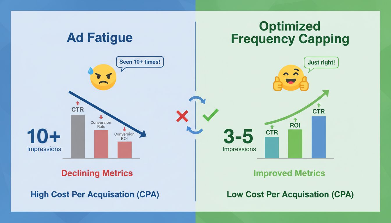 Porovnanie frekvenčného obmedzenia: únava z reklám vs optimalizované frekvenčné obmedzenie a zlepšenie metrík