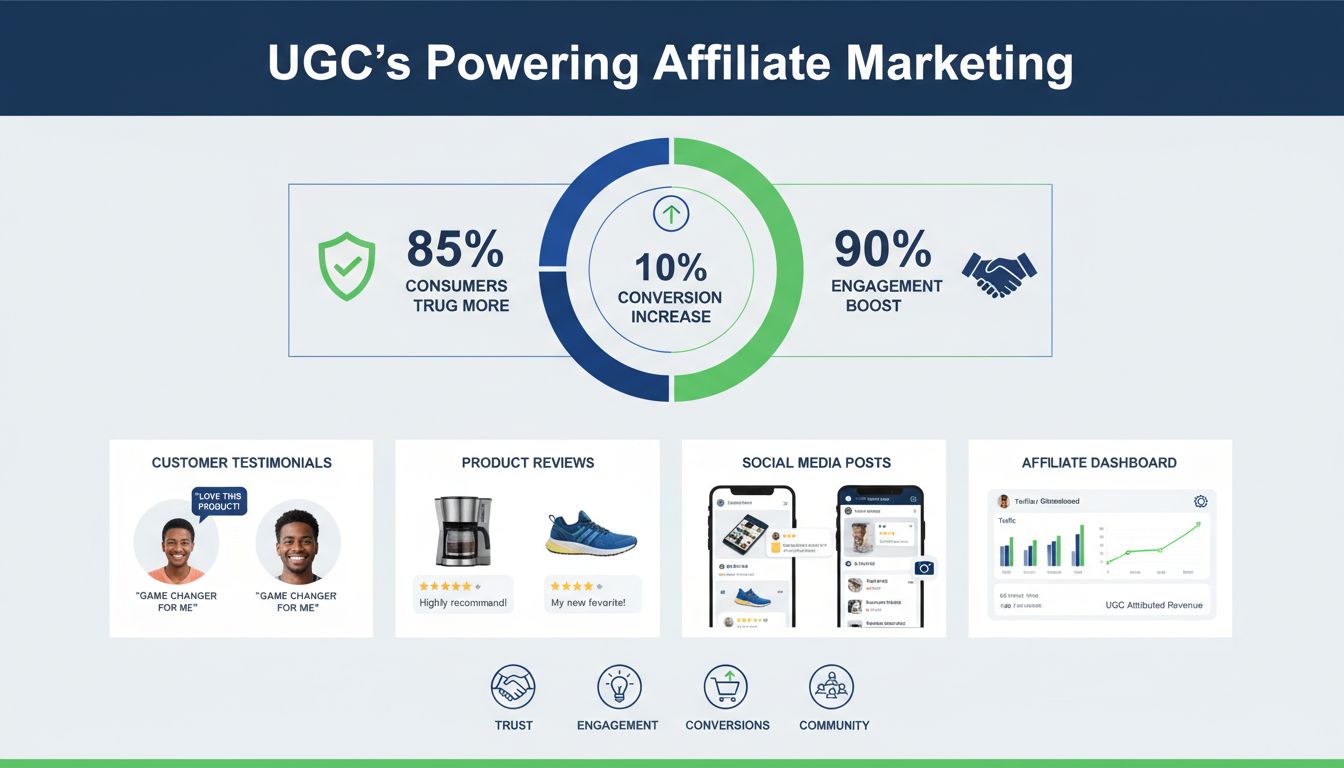 Vplyv UGC na affiliate marketing – ukazuje 85 % dôveru spotrebiteľov, 10 % nárast konverzií a 90 % zvýšenie angažovanosti