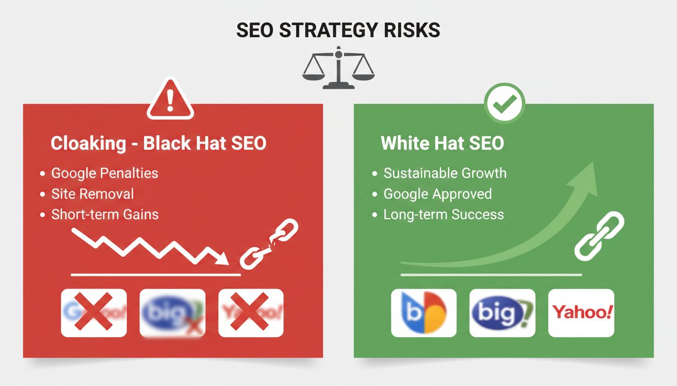 Porovnanie Black Hat SEO cloakingu vs White Hat SEO – riziká a prínosy