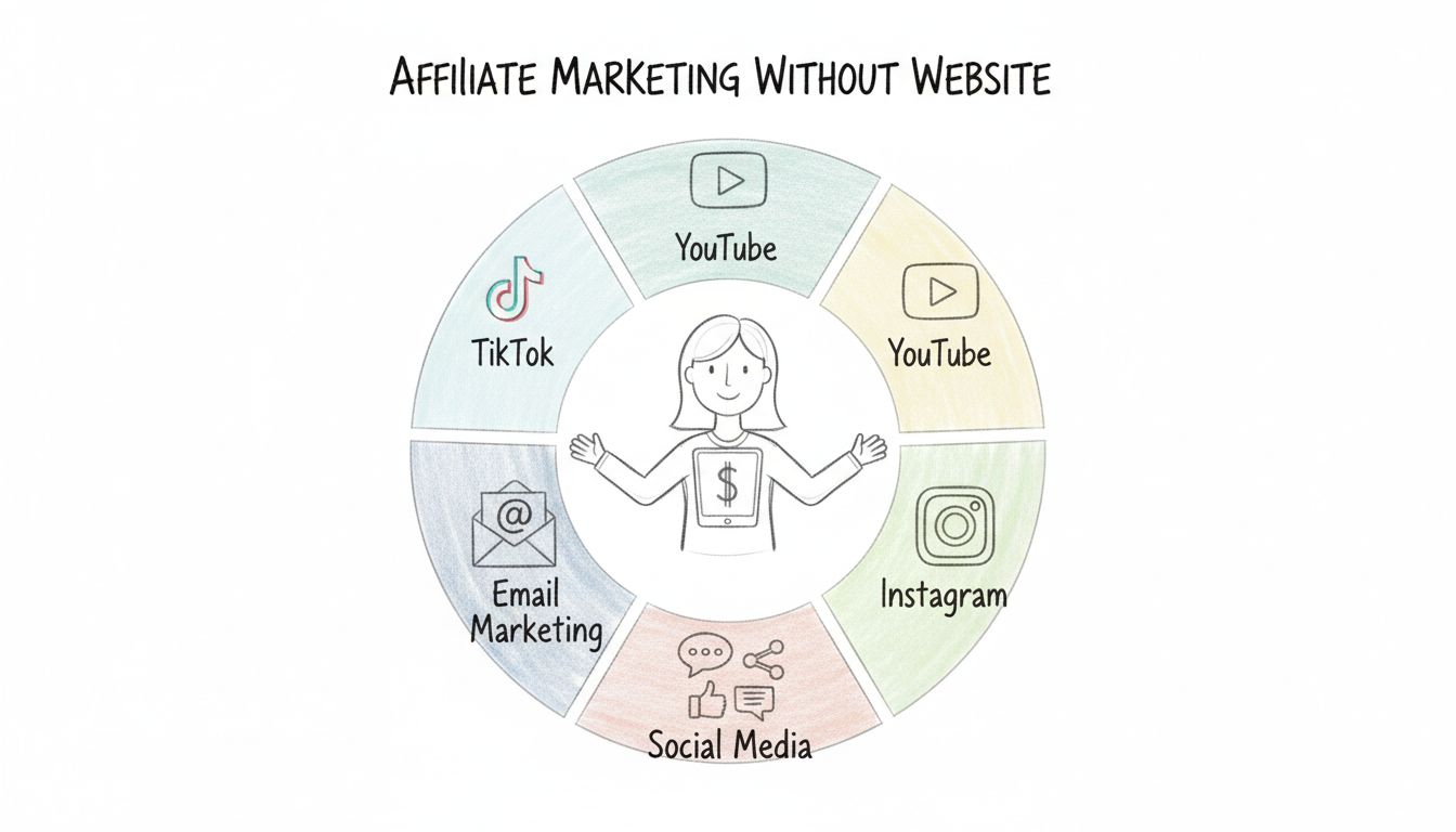 Affiliate marketingové kanály bez webstránky vrátane TikTok, YouTube, Instagram, Email Marketing