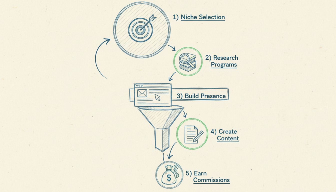 High-ticket affiliate marketing funnel: 5 etáp – výber segmentu, výskum programov, budovanie prezentácie, tvorba obsahu, získavanie provízií