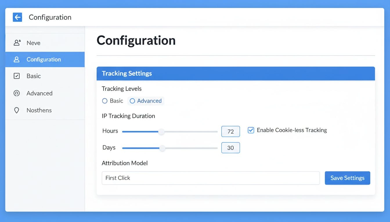 Post Affiliate Pro IP tracking configuration dashboard showing Merchant Panel settings for adjusting tracking duration
