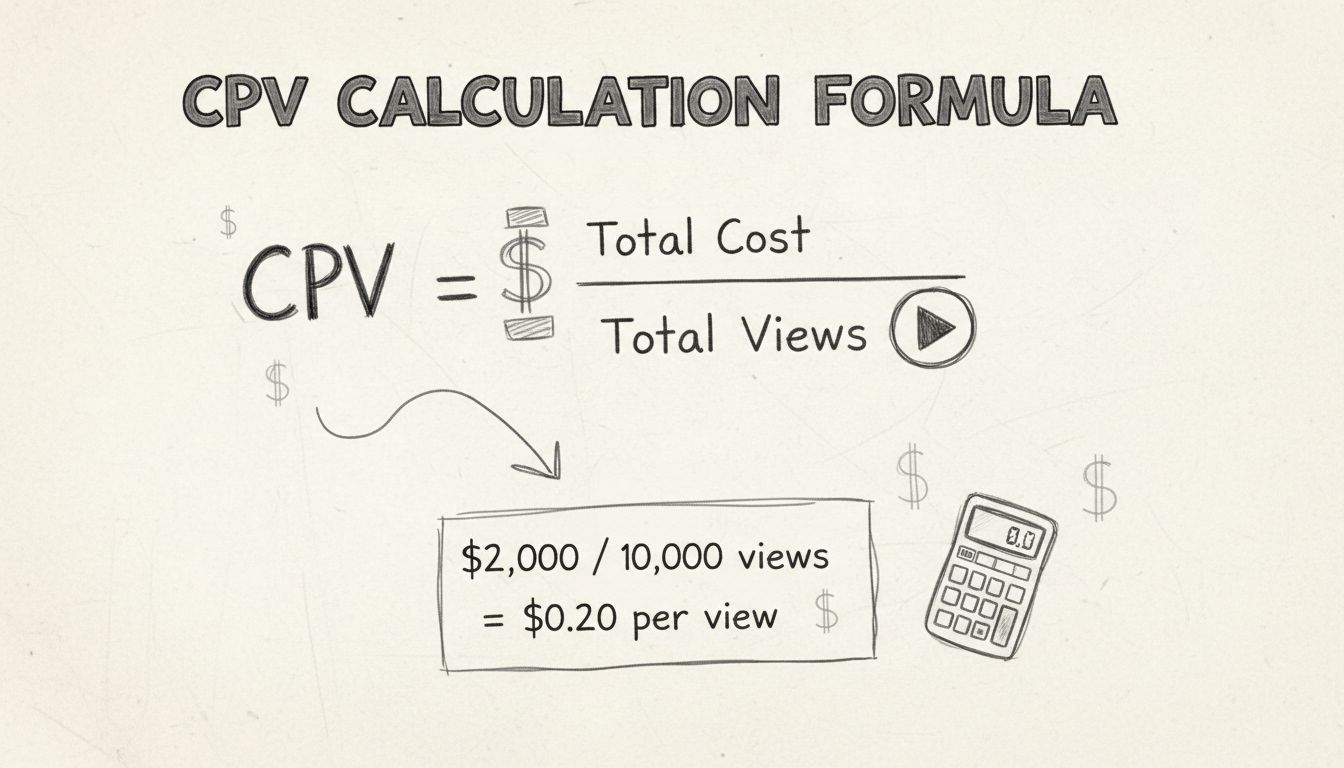 Diagram výpočtu CPV: Celkové náklady delené počtom zobrazení sa rovná CPV za zobrazenie