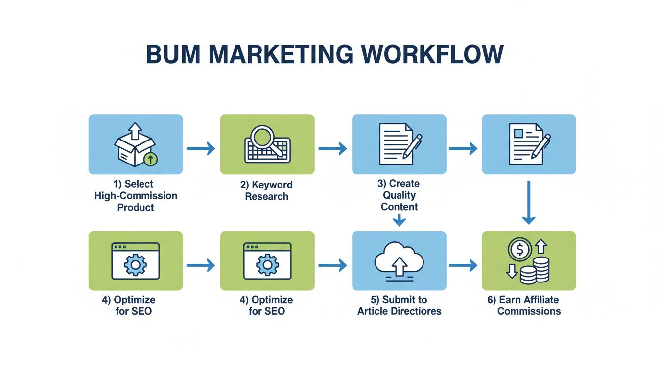 Bum Marketing Workflow - krok za krokom od výberu produktu po získanie provízií