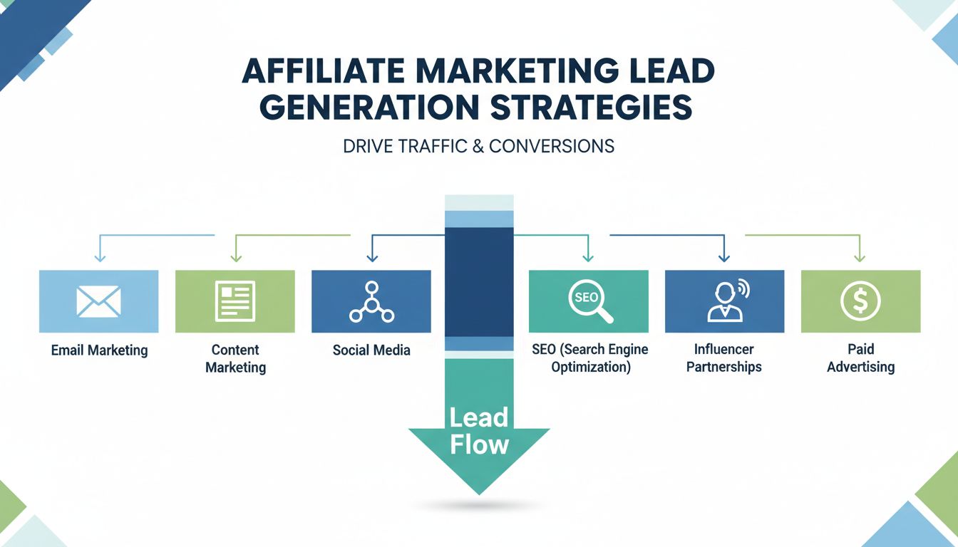 Metódy generovania leadov pre affiliate marketing: email marketing, content marketing, sociálne siete, SEO, influencer spolupráce a platená reklama