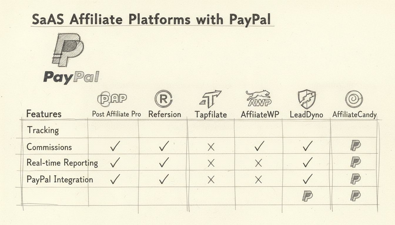 Porovnávací diagram 6 affiliate softvérových platforiem pre SaaS s integráciou PayPal