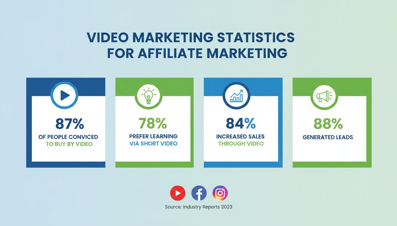 Infografika so štatistikami video marketingu: 87 % presvedčených o kúpe, 78 % uprednostňuje video, 84 % nárast predaja a 88 % generovanie leadov