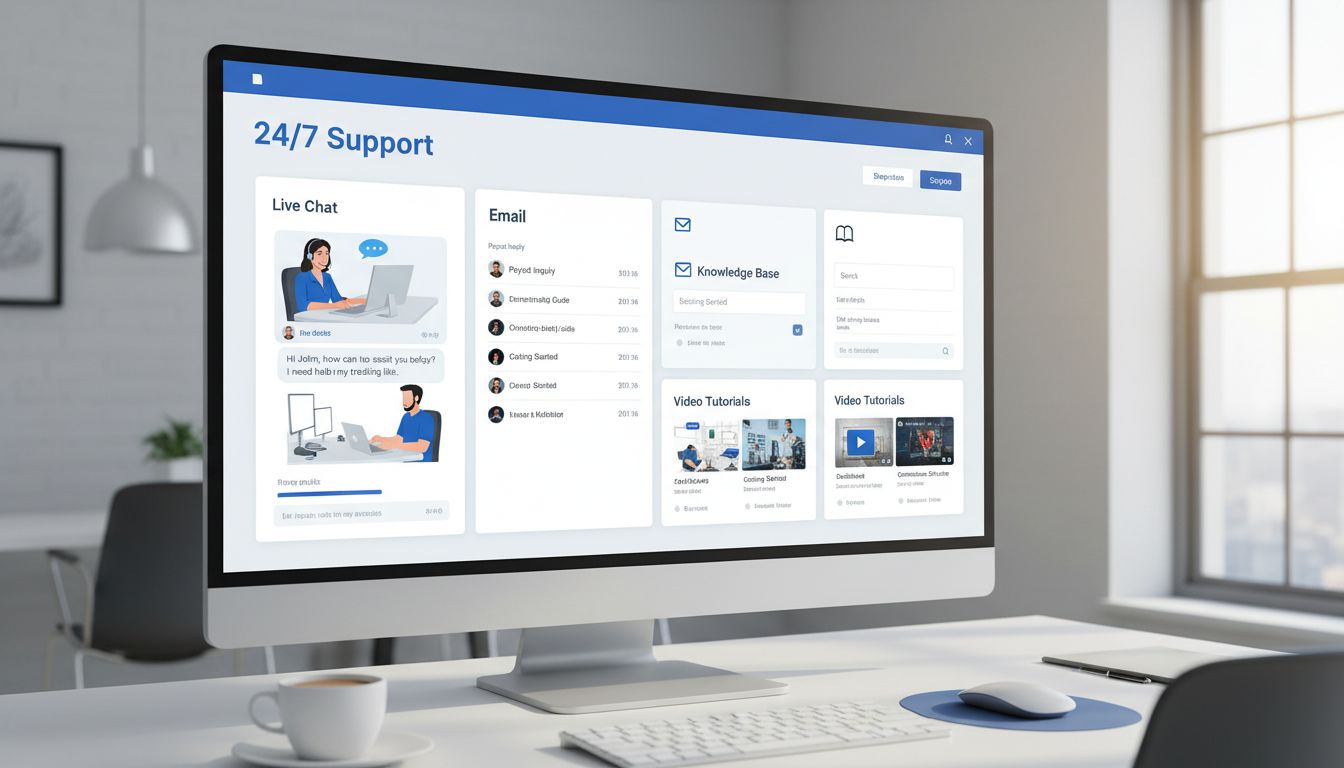 Profesionálny affiliate podporný panel s viacerými komunikačnými kanálmi vrátane live chatu, emailu, znalostnej databázy a video tutoriálov