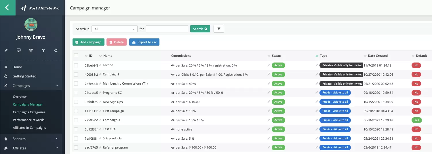 Post Affiliate Pro - správca kampaní