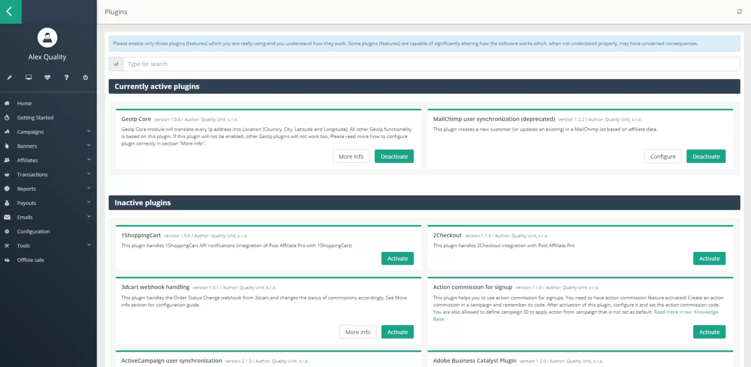 Pluginy Post Affiliate Pro