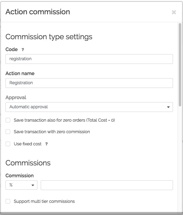 Provízia za akciu v Post Affiliate Pro