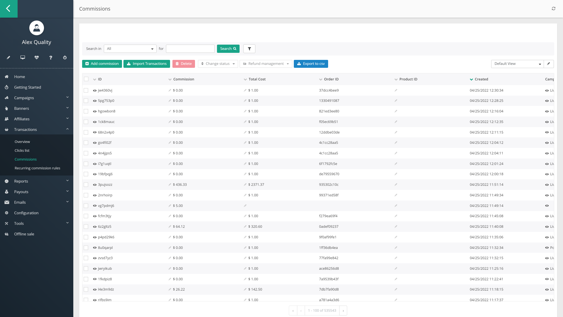 Prehľad provízií v Post Affiliate Pro