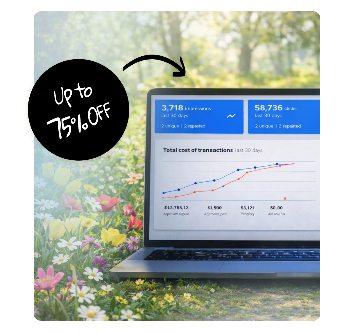 Spring promotion hero image showcasing 75% off affiliate program software offer